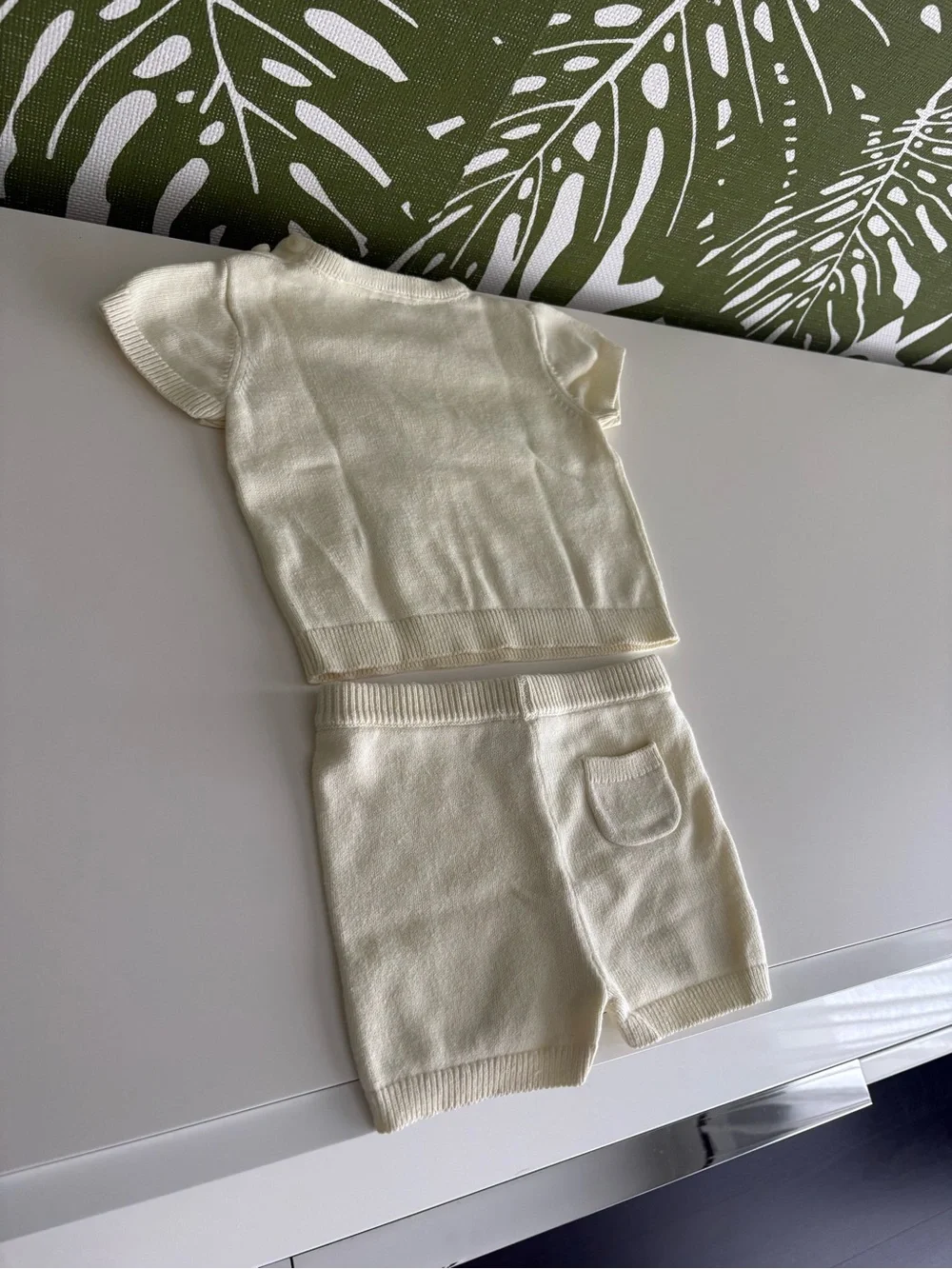 Cream Knit Baby Two-Piece Set with Blue Accent